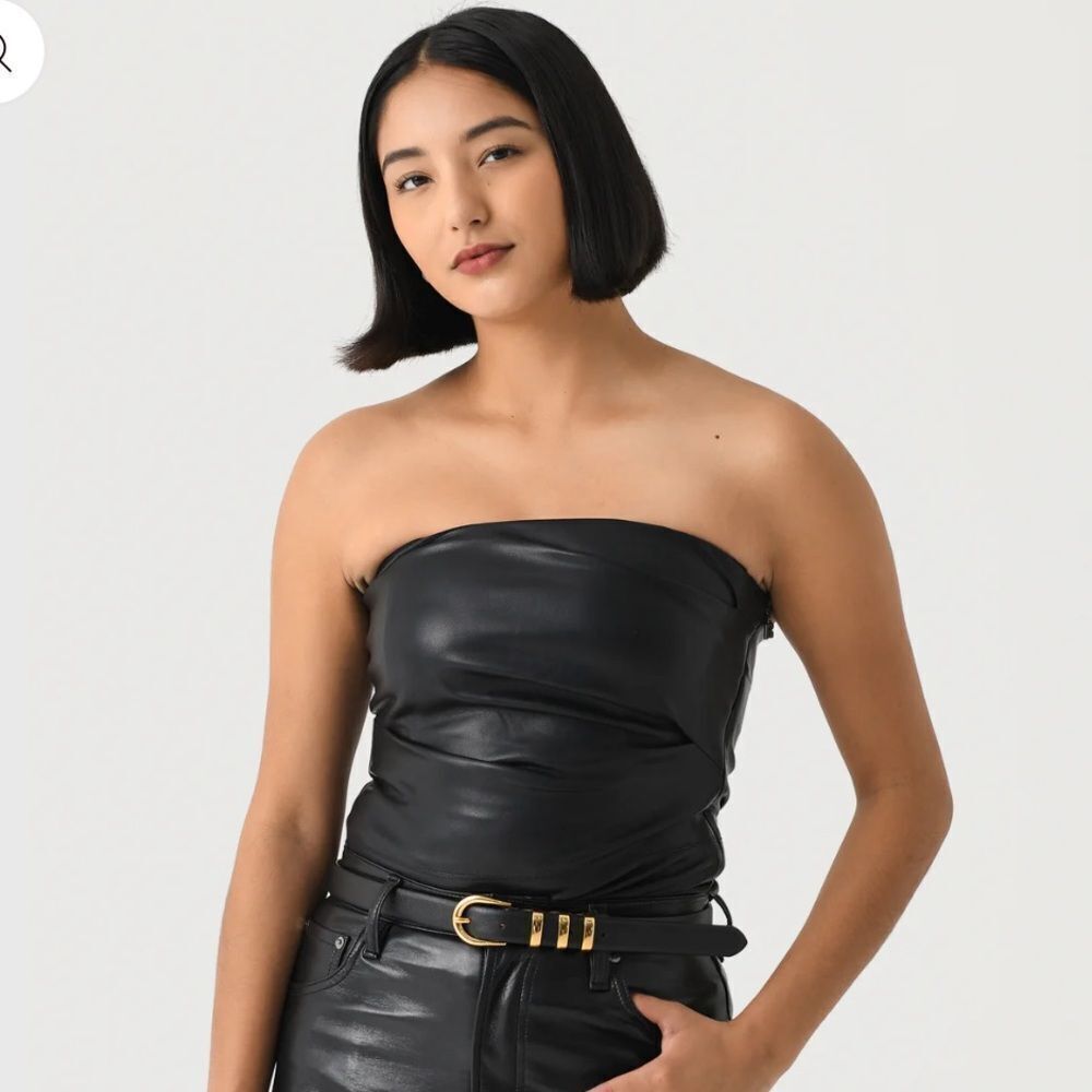 NWT ROTATE BIRGER CHRISTENSEN
Draped Strapless Top Black Vegan Leather Sz 38/Med